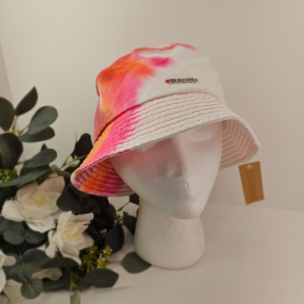 Womens Steve Madden Tie-Dye Cotton Bucket Hat With Logo Detail NWT